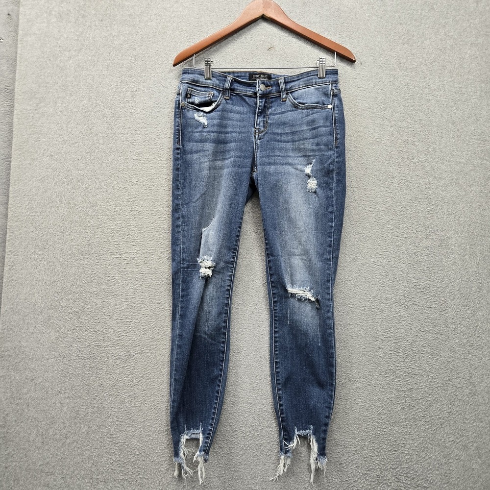 Judy Blue Women Jeans 7 28 Blue Denim Distressed Cropped Skinny 24" Inseam